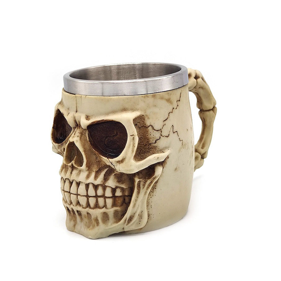 Skull King Resin and Stainless Steel Beer 450ml Mug / Retro Viking Pub Bar Mug with Scary Skull