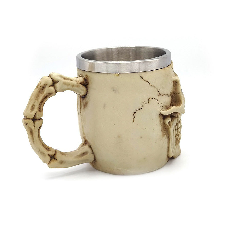 Skull King Resin and Stainless Steel Beer 450ml Mug / Retro Viking Pub Bar Mug with Scary Skull
