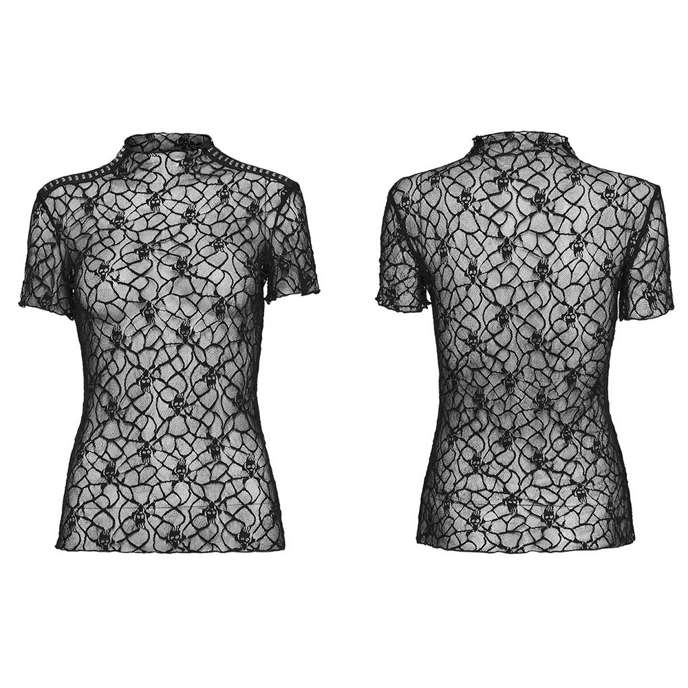 Skull Mesh Short Sleeved Punk T-Shirt for Women