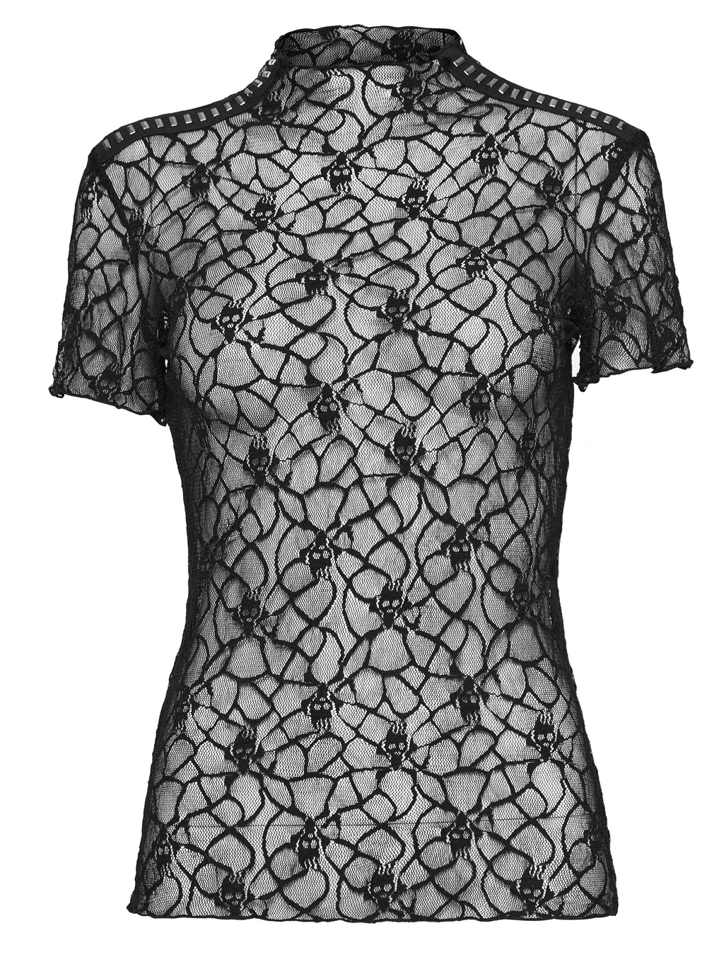 Skull Mesh Short Sleeved Punk T-Shirt for Women