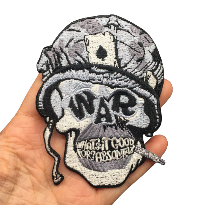 Skull With Attributes Of War Patch / Unisex Fusible Accessory For Jackets and Bags