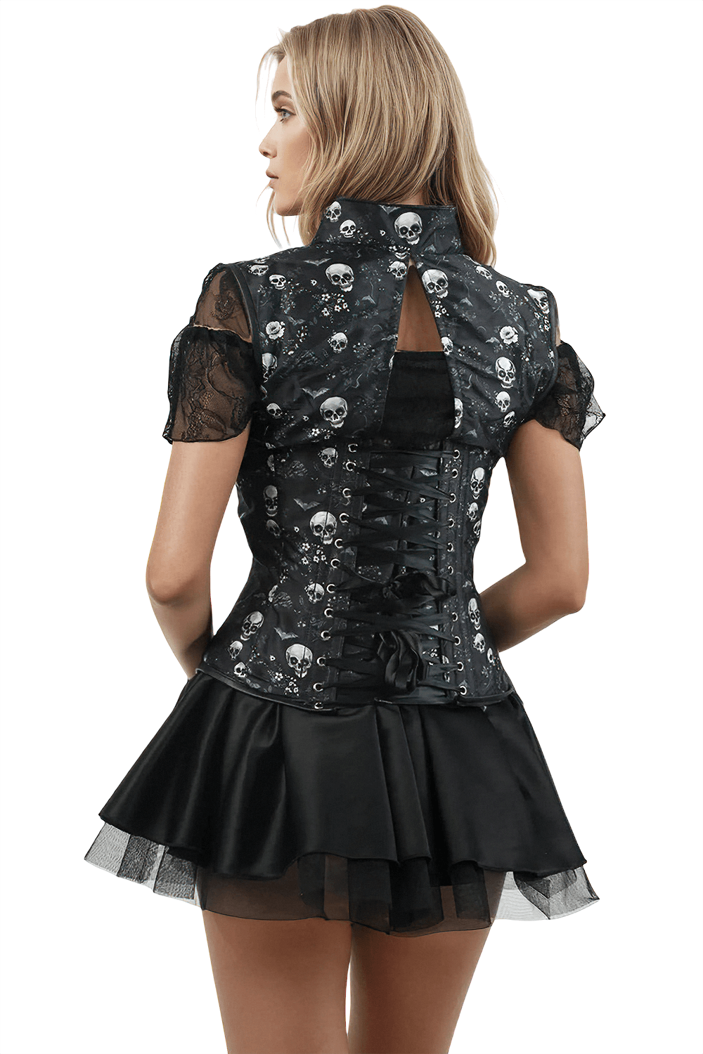Skulls Print Underbust Corset with Lace Detail