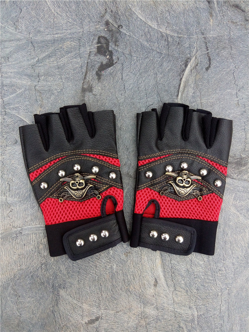 Skulls Rivet Gloves / Alternative Fashion Half Finger Gloves