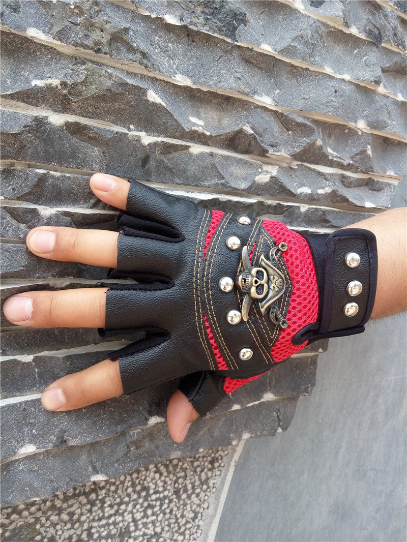 Skulls Rivet Gloves / Alternative Fashion Half Finger Gloves