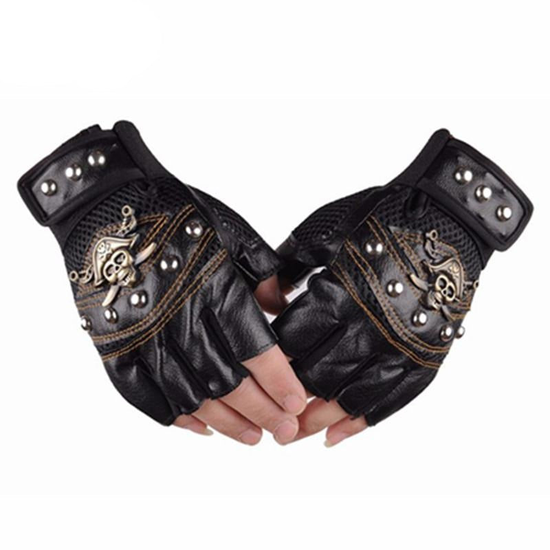 Skulls Rivet Gloves / Alternative Fashion Half Finger Gloves