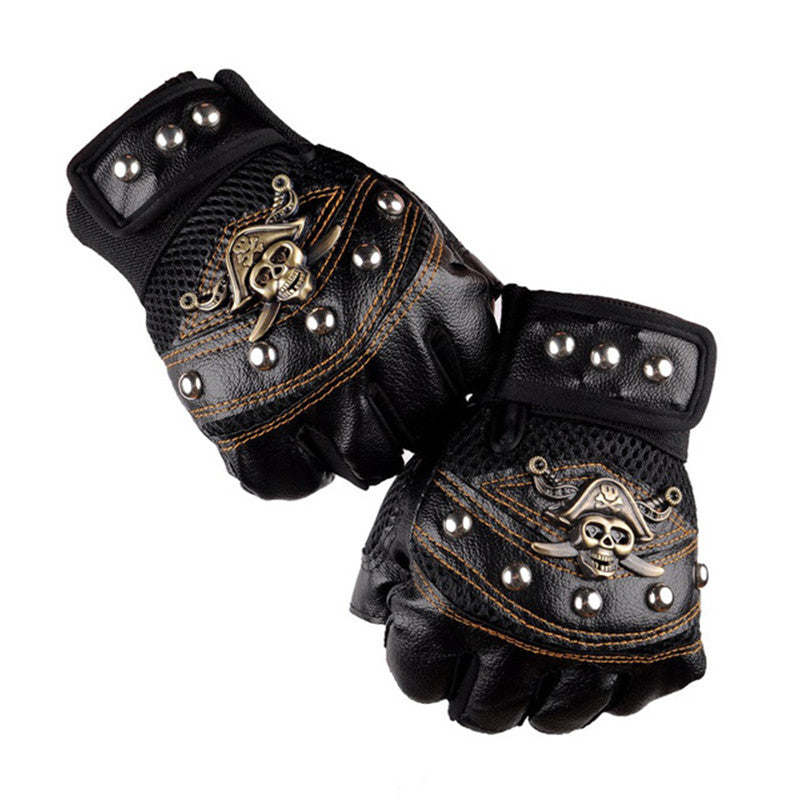 Skulls Rivet Gloves / Alternative Fashion Half Finger Gloves