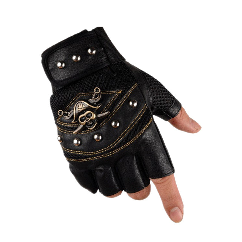Skulls Rivet Gloves / Alternative Fashion Half Finger Gloves