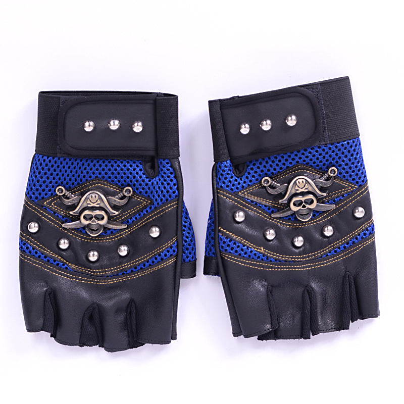 Skulls Rivet Gloves / Alternative Fashion Half Finger Gloves