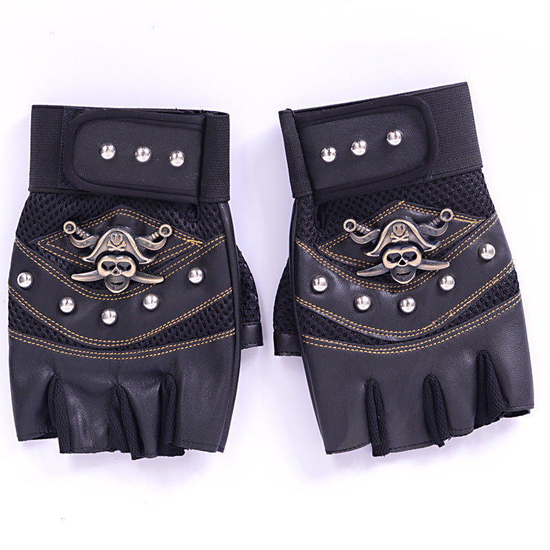 Skulls Rivet Gloves / Alternative Fashion Half Finger Gloves