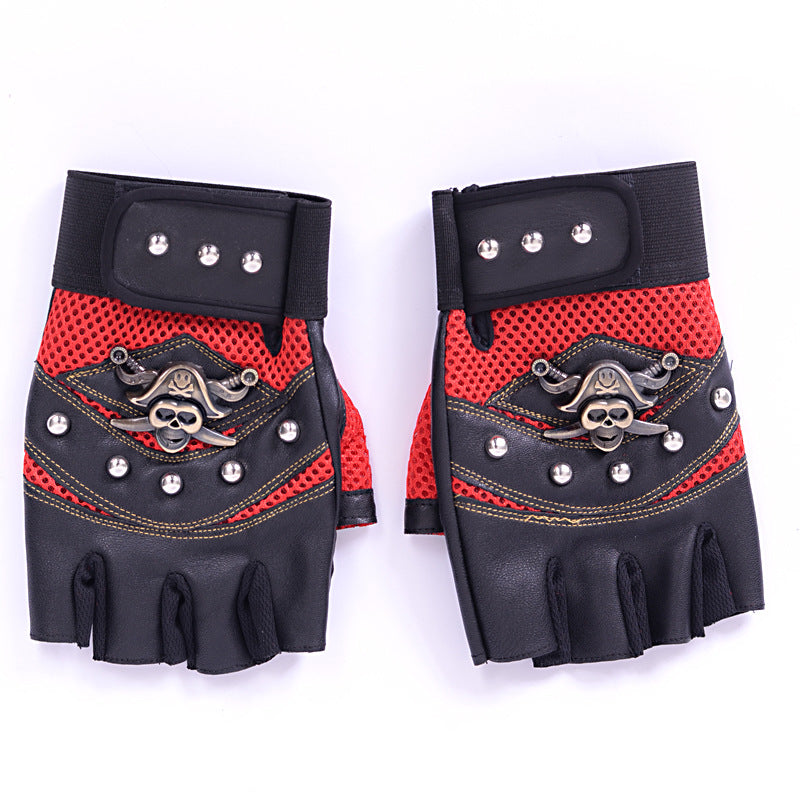Skulls Rivet Gloves / Alternative Fashion Half Finger Gloves