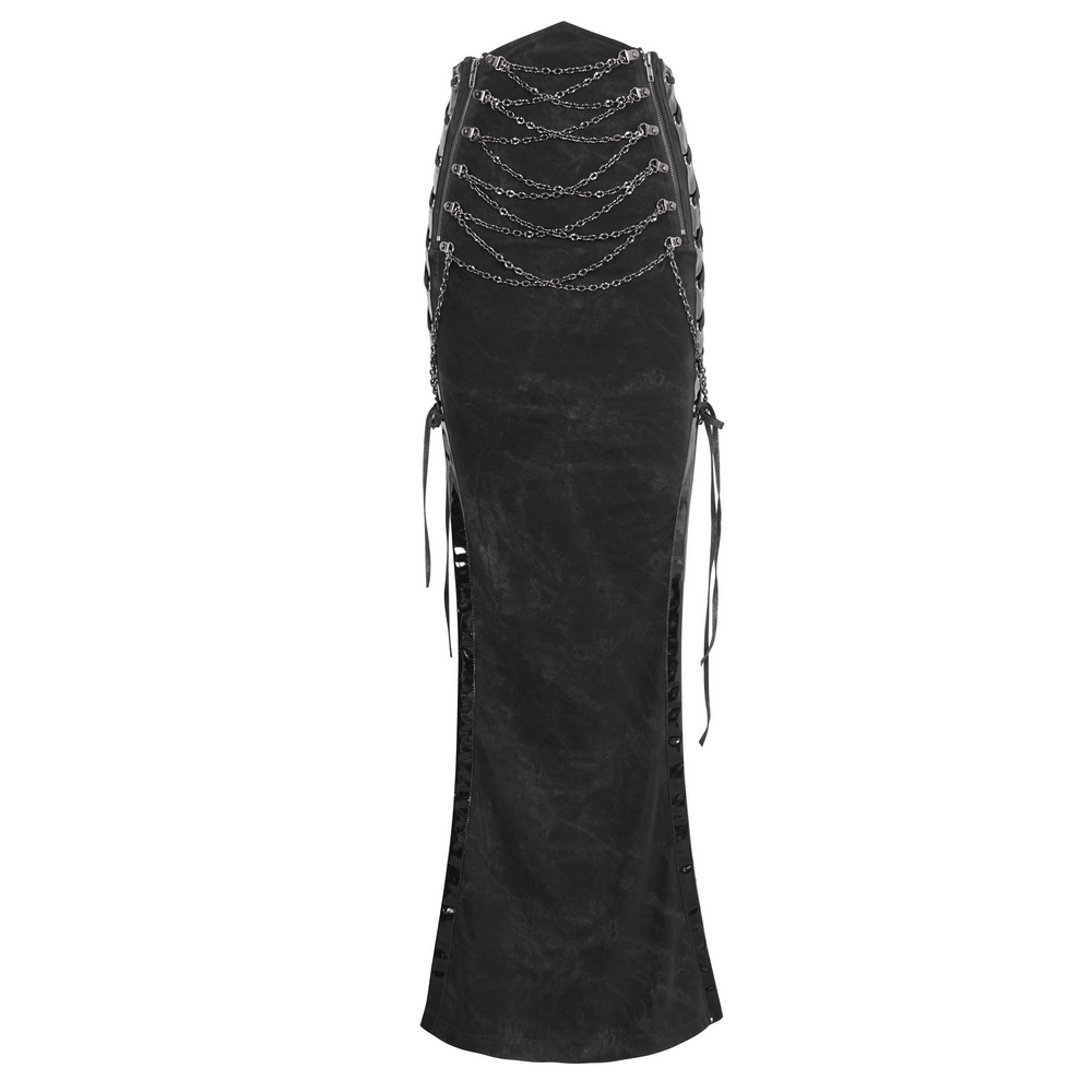 Sleek Black Maxi Skirt with Sides Lacing Details