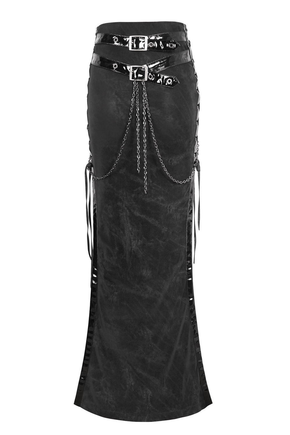 Sleek Black Maxi Skirt with Sides Lacing Details
