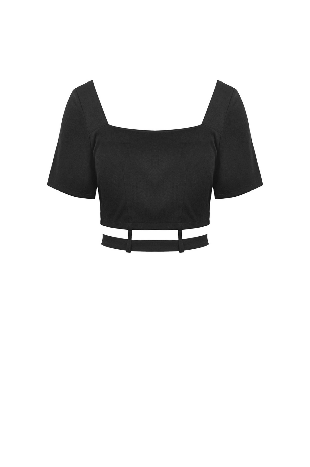 Sleek Black Zip-Up Crop Top with Belt Accents