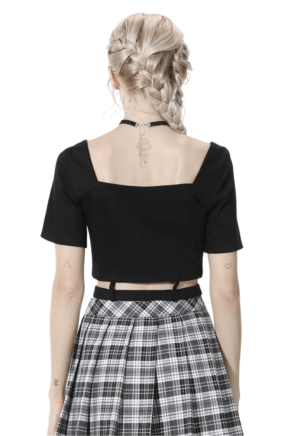 Sleek Black Zip-Up Crop Top with Belt Accents