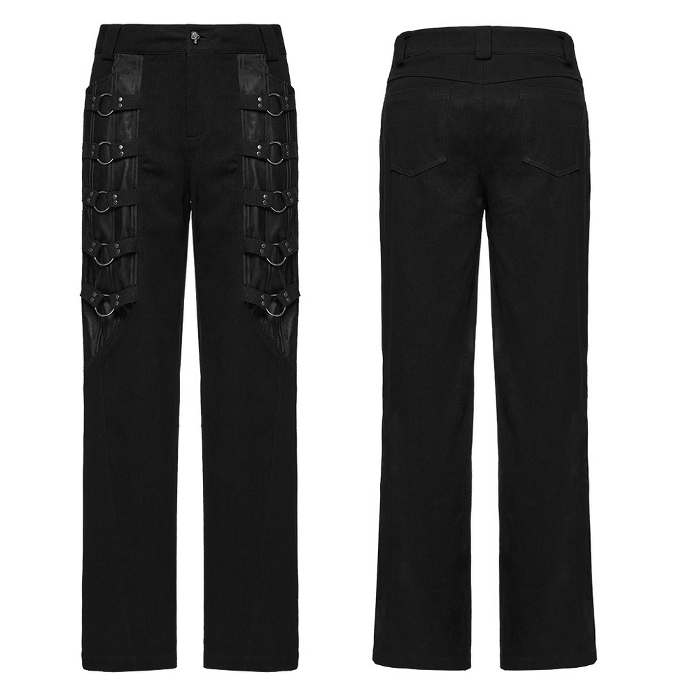 Sleek Gothic Black Pants with Metal Loops for Men