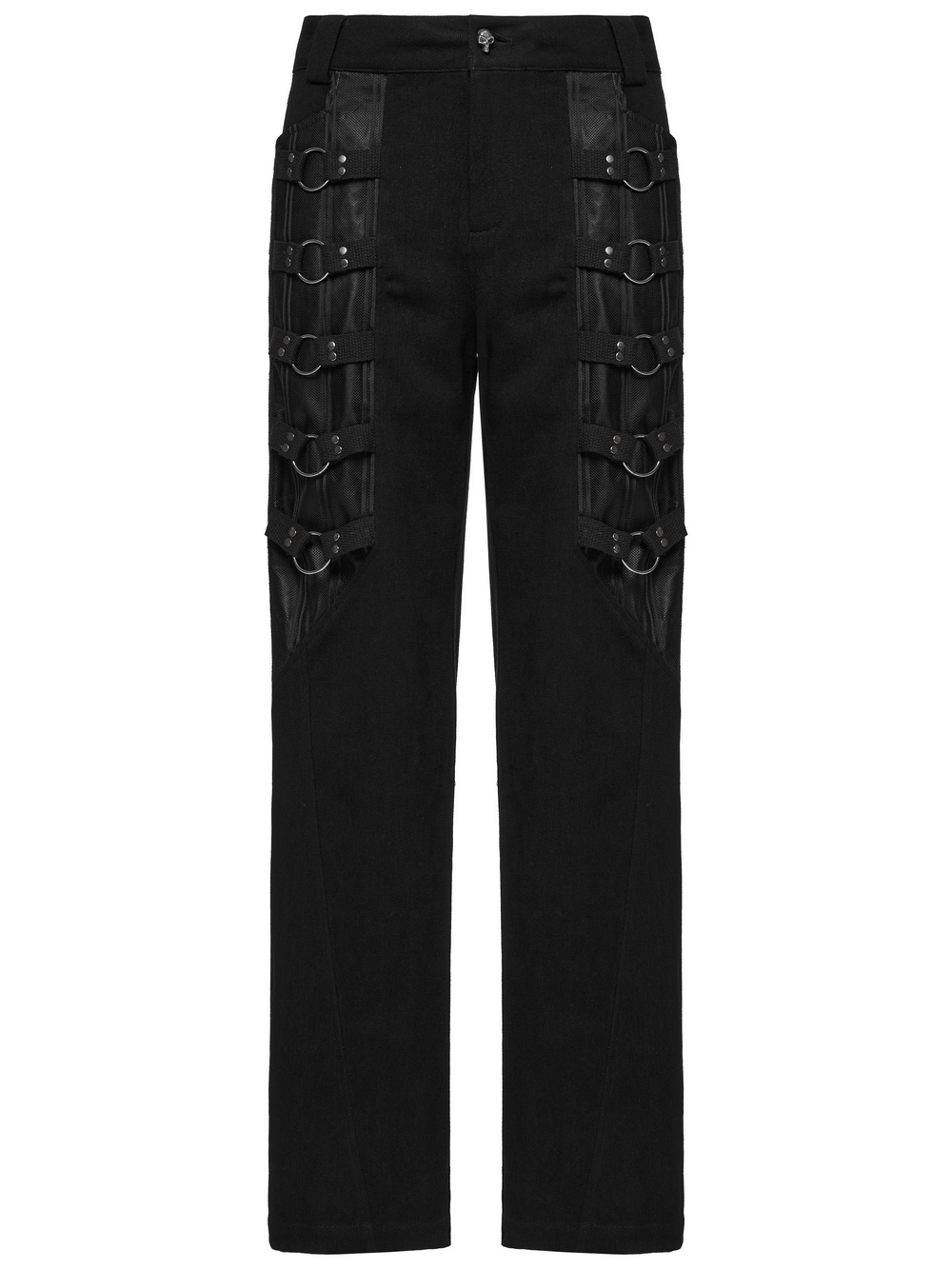 Sleek Gothic Black Pants with Metal Loops for Men