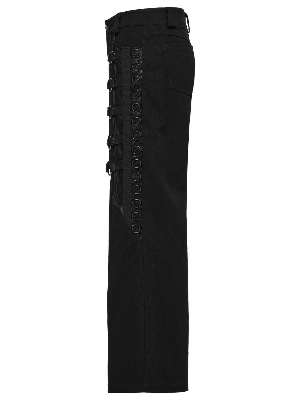 Sleek Gothic Black Pants with Metal Loops for Men