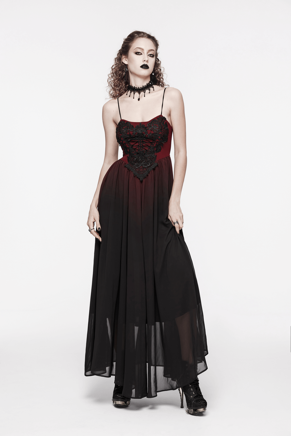 Sleek Gothic Long Dress with Adjustable Straps