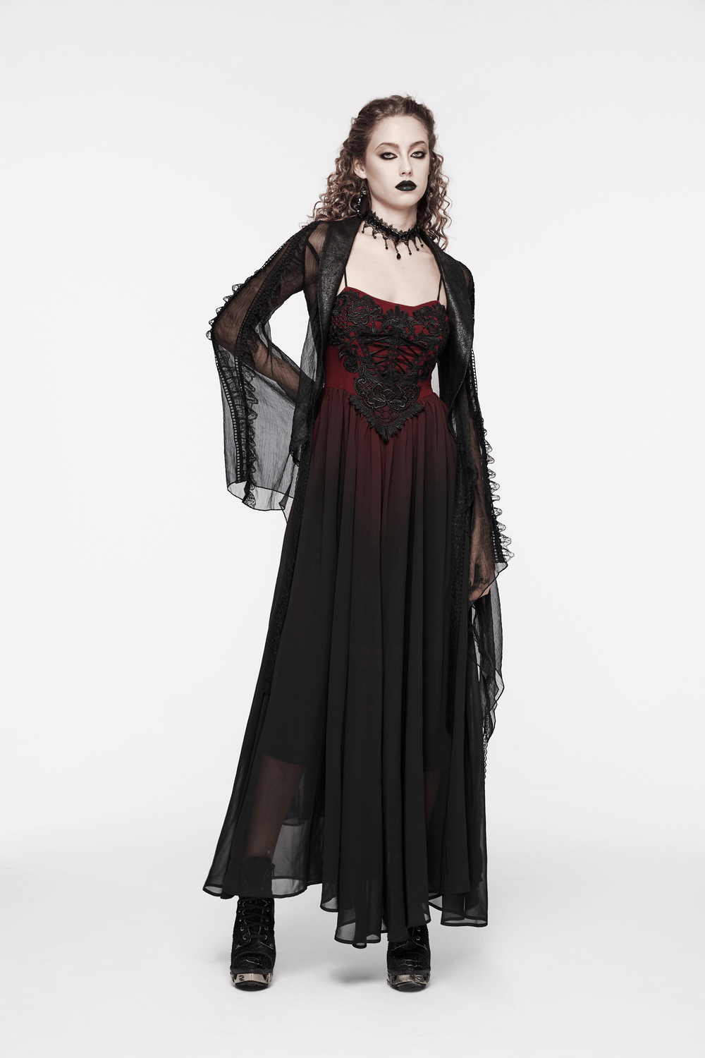 Sleek Gothic Long Dress with Adjustable Straps