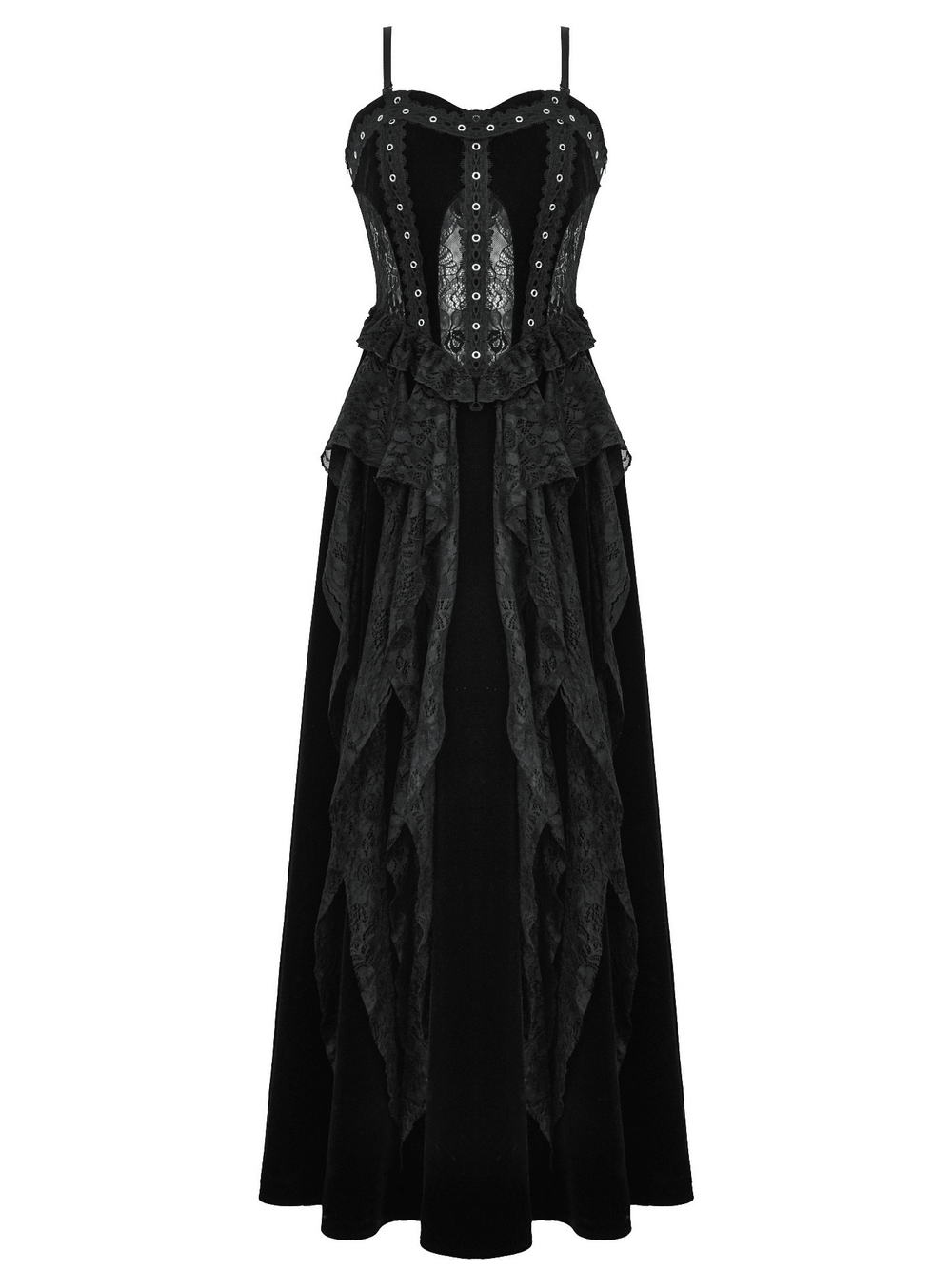 Sleek Lace and Velvet Corset Dress with Ruffled Details