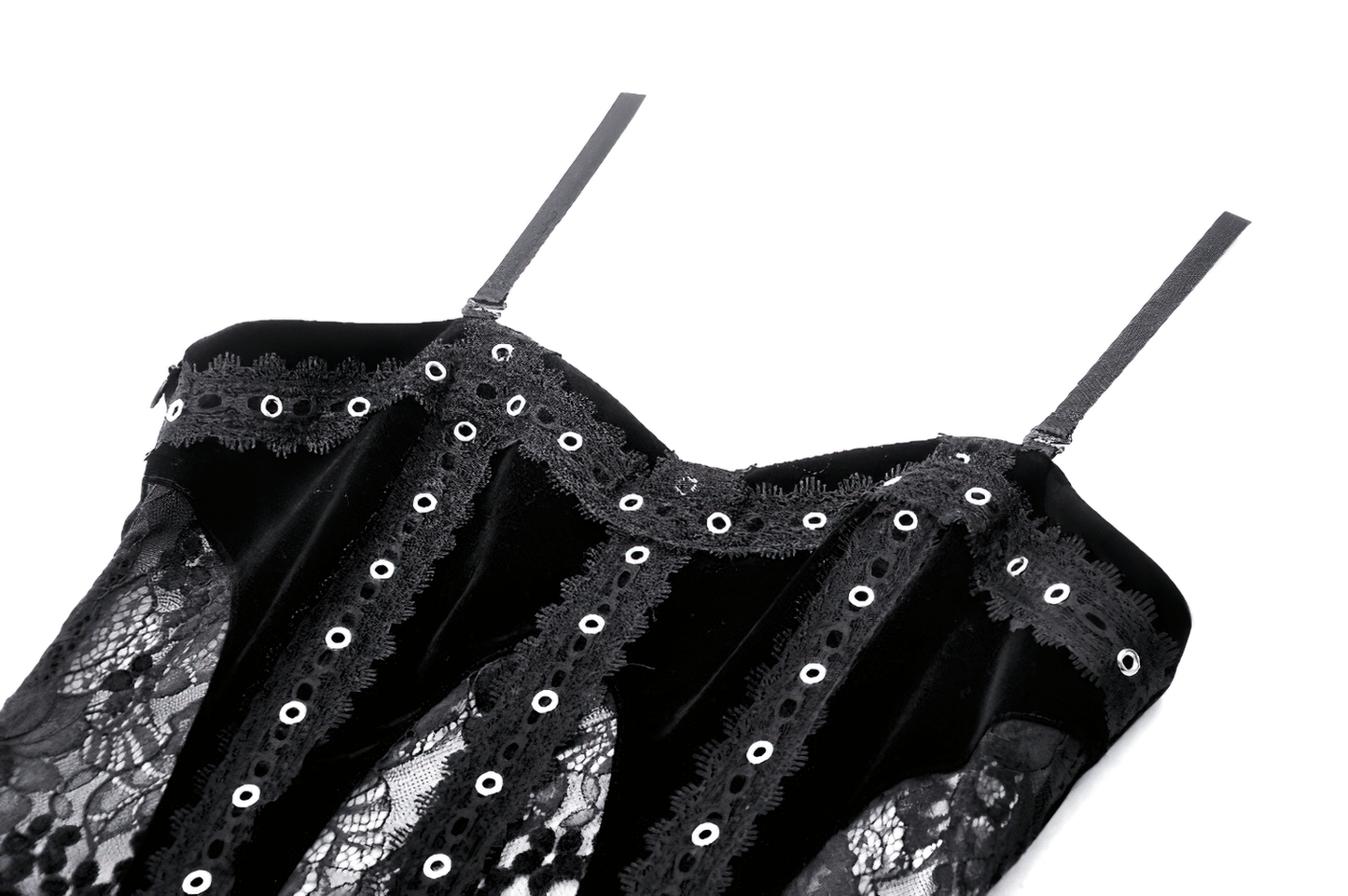 Sleek Lace and Velvet Corset Dress with Ruffled Details