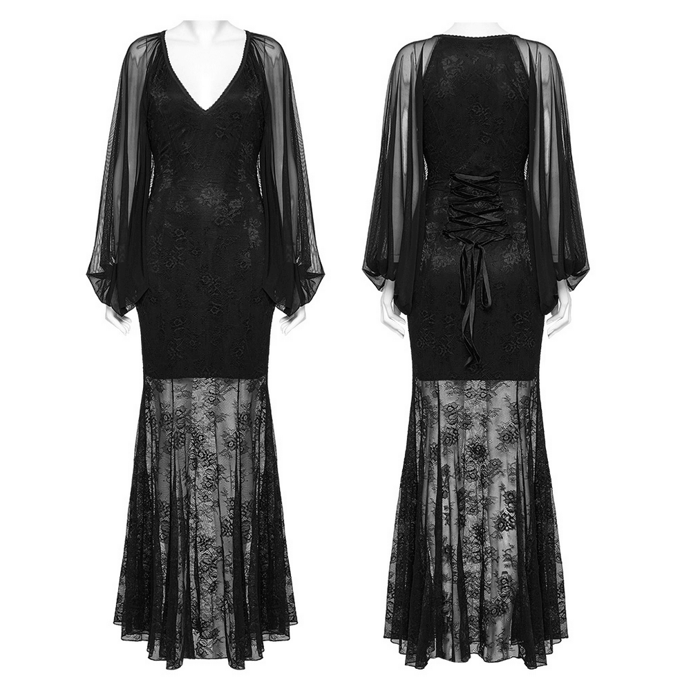 Sleek Lace Mermaid Dress with Bat Mesh Sleeves