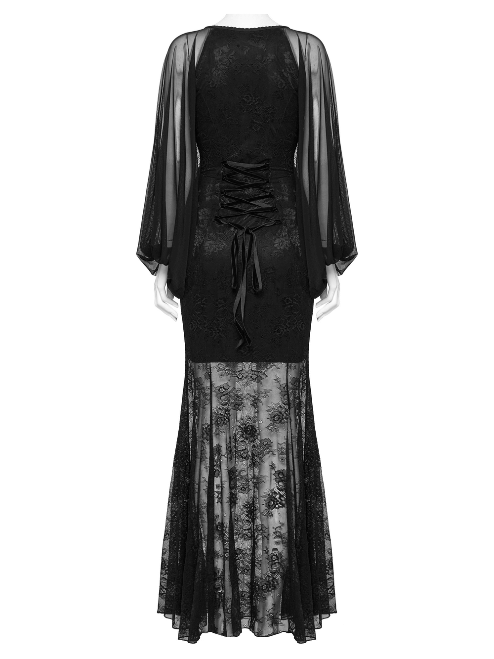 Sleek Lace Mermaid Dress with Bat Mesh Sleeves