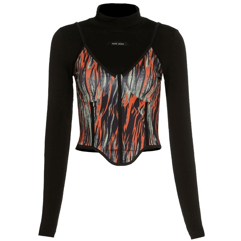 Slim Fit Multicolor Short Cami Top and Black Sweatshirt Two-piece Set / Women's Alternative Apparel