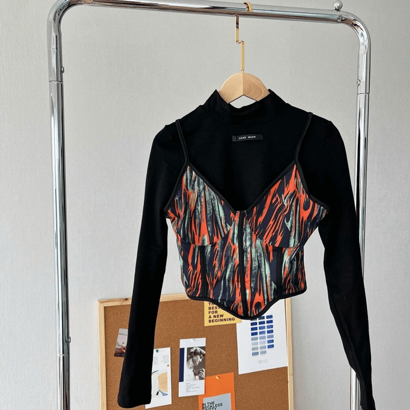 Slim Fit Multicolor Short Cami Top and Black Sweatshirt Two-piece Set / Women's Alternative Apparel