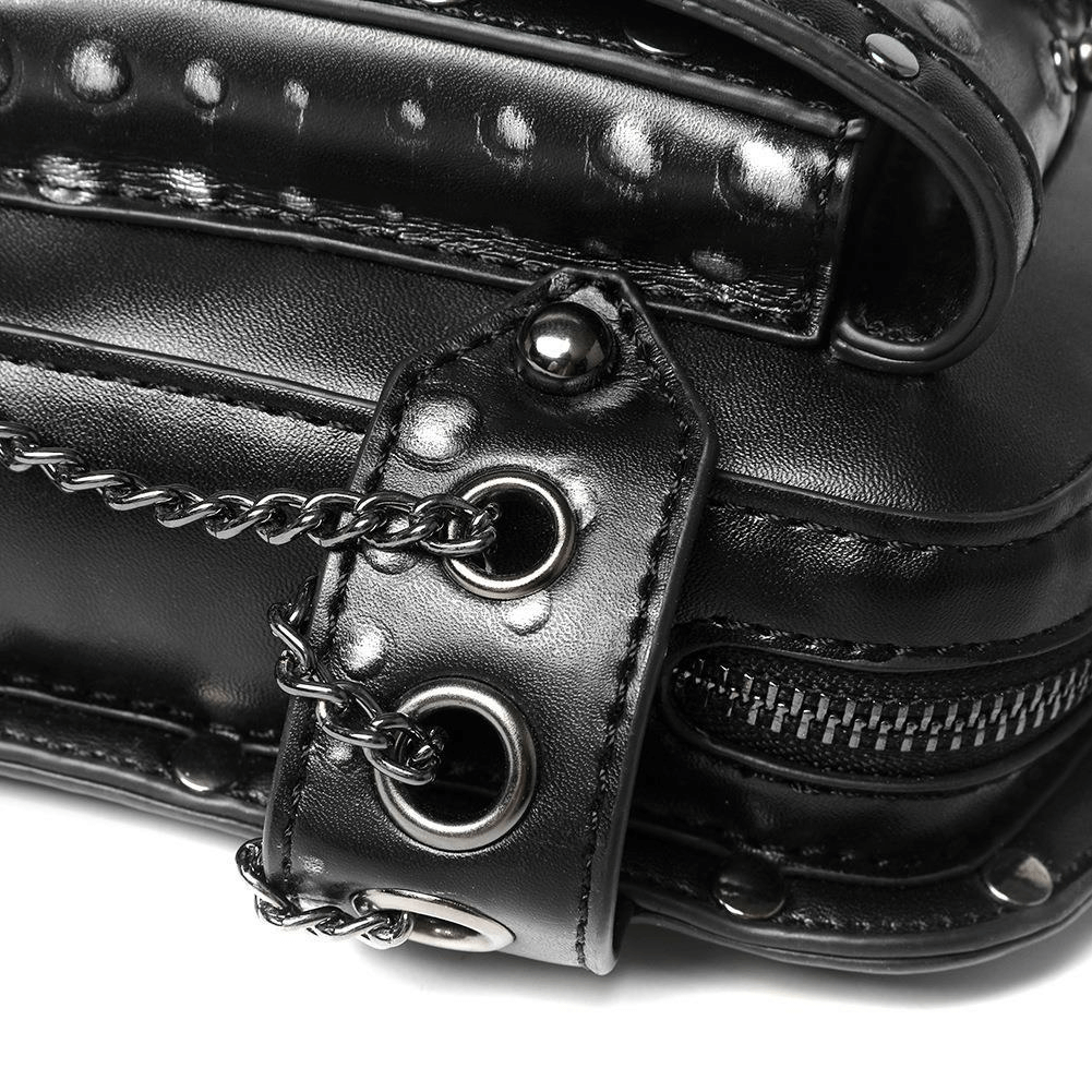 Small Square Motorcycle Unisex Waistbag with Spikes and Chain