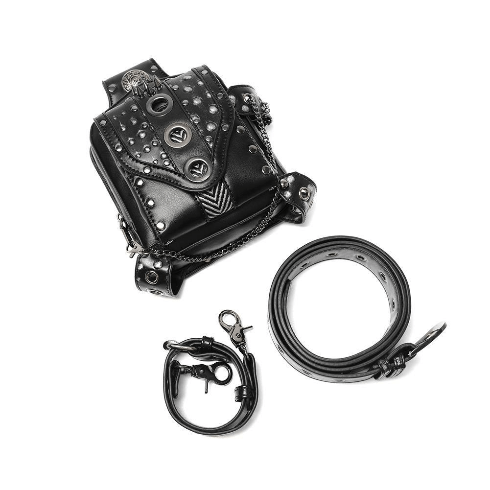 Small Square Motorcycle Unisex Waistbag with Spikes and Chain