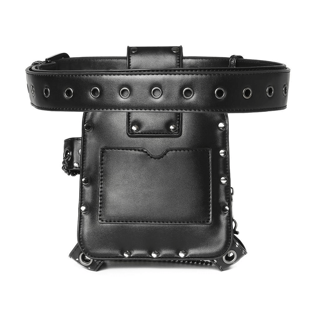 Small Square Motorcycle Unisex Waistbag with Spikes and Chain