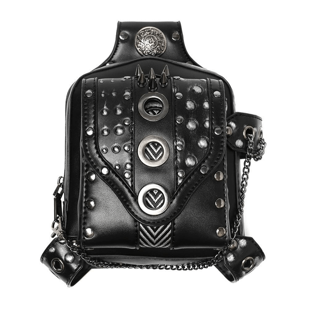 Small Square Motorcycle Unisex Waistbag with Spikes and Chain