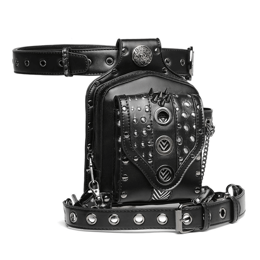 Small Square Motorcycle Unisex Waistbag with Spikes and Chain
