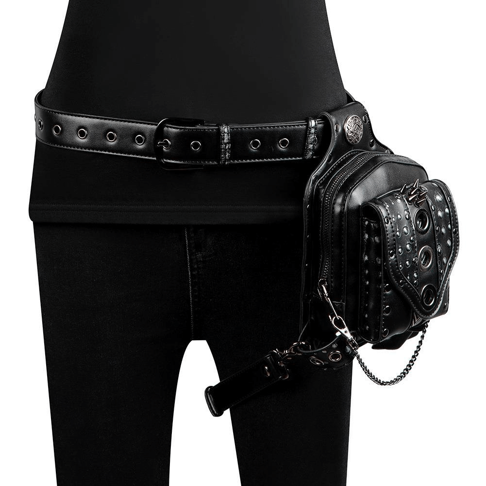 Small Square Motorcycle Unisex Waistbag with Spikes and Chain