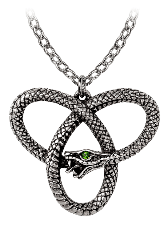 Snake Ouroboros Triquetra Pendant with Green Gem