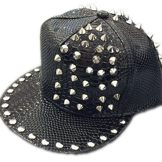 Snakeskin Rock Style Cap with Rivets & Studs / Punk Clothing / Edgy Clothing