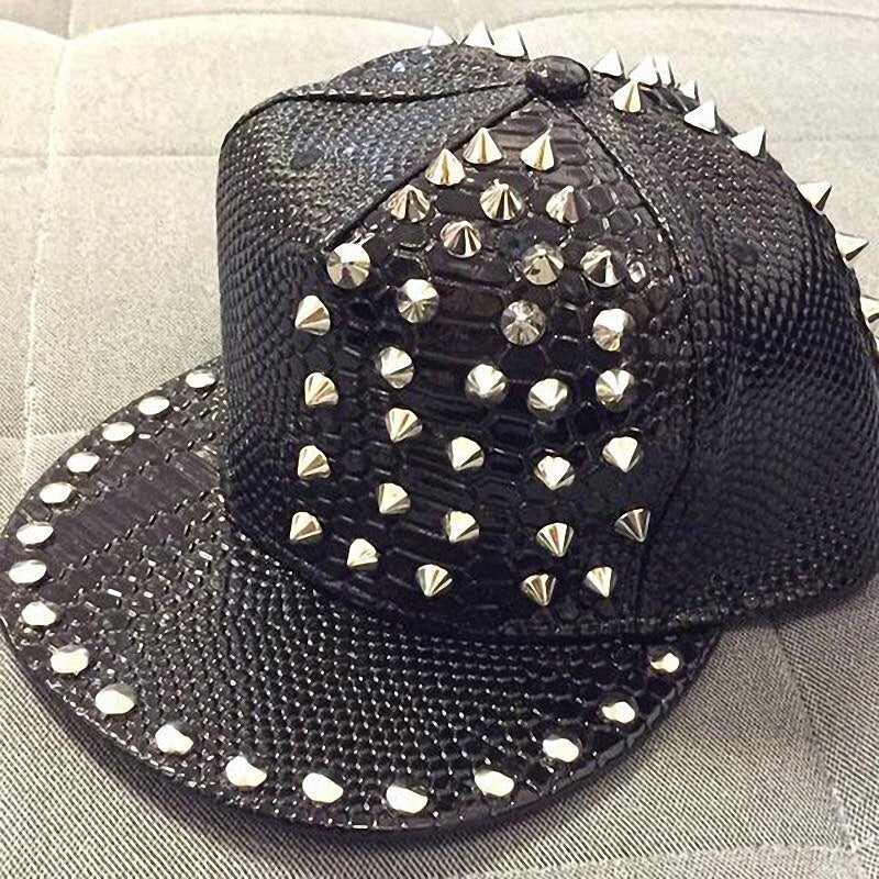 Snakeskin Rock Style Cap with Rivets & Studs / Punk Clothing / Edgy Clothing