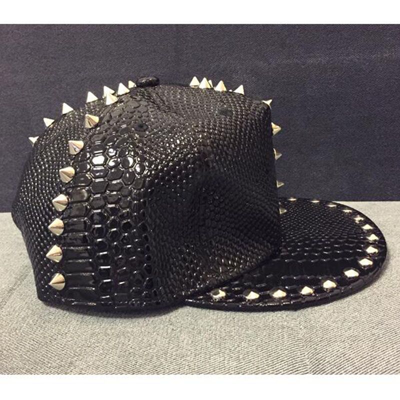 Snakeskin Rock Style Cap with Rivets & Studs / Punk Clothing / Edgy Clothing