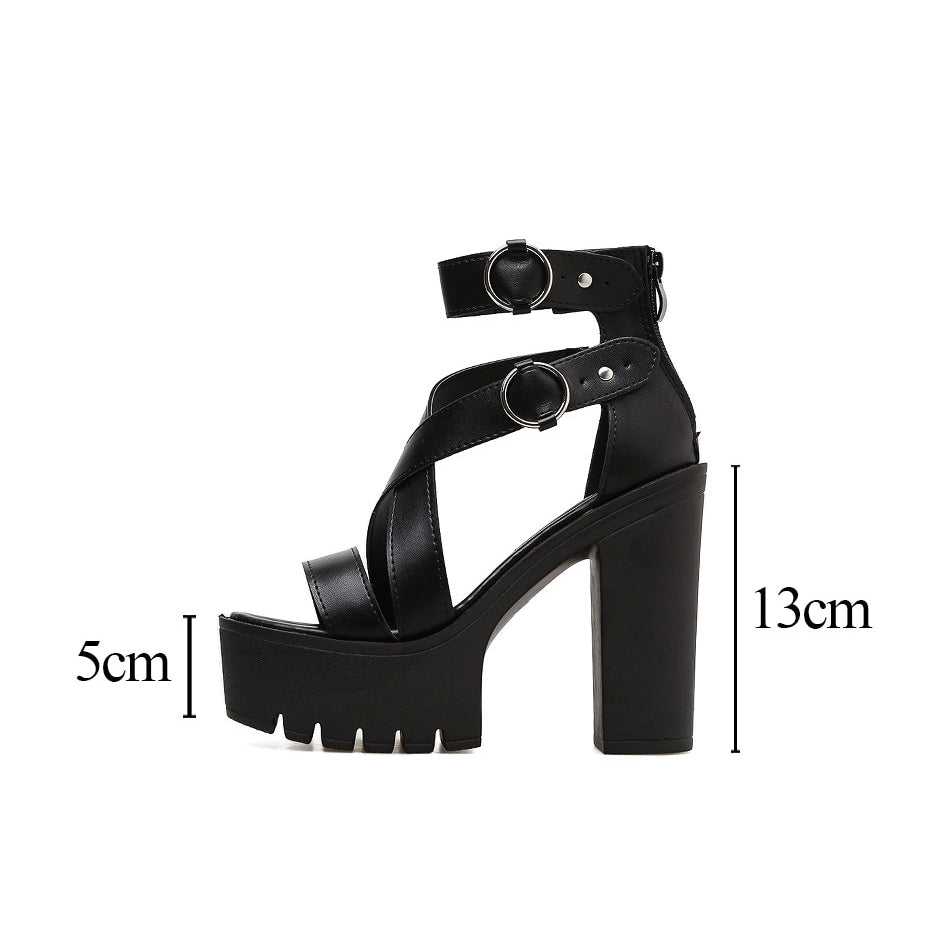 Solid Platform Women Sandals / Gothic High Heels Gladiator Shoes with Buckles