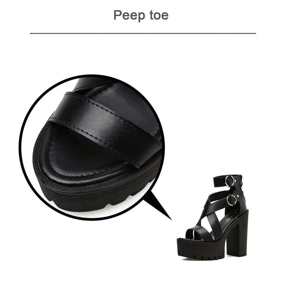 Solid Platform Women Sandals / Gothic High Heels Gladiator Shoes with Buckles