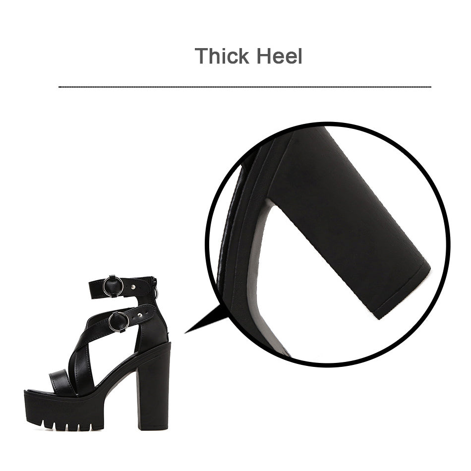 Solid Platform Women Sandals / Gothic High Heels Gladiator Shoes with Buckles
