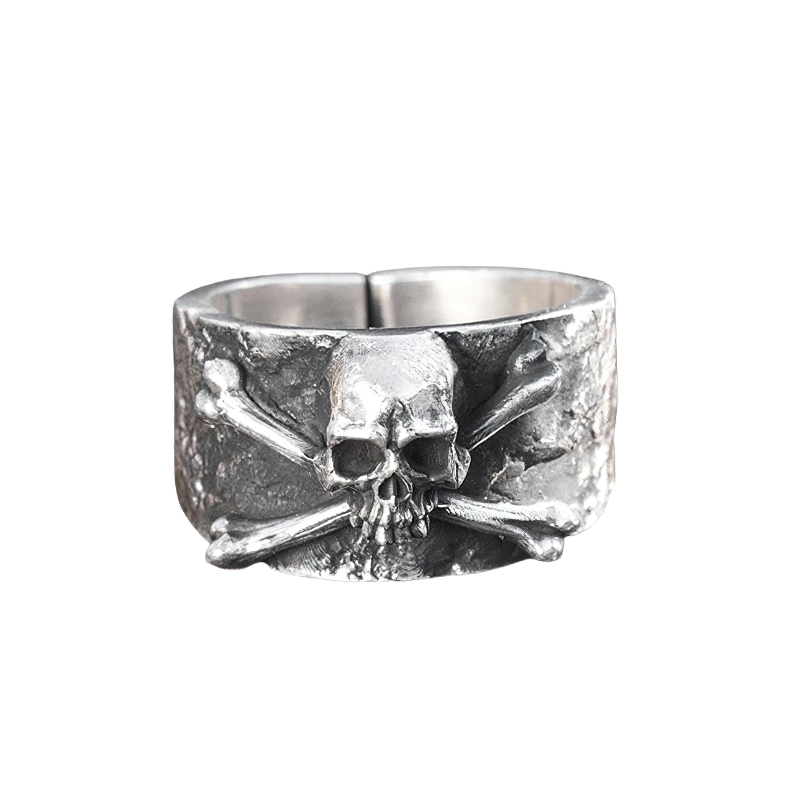 Solid Retro Gothic Ring With Crossbones Skull / Unisex Jewelry Of 999 Sterling Silver