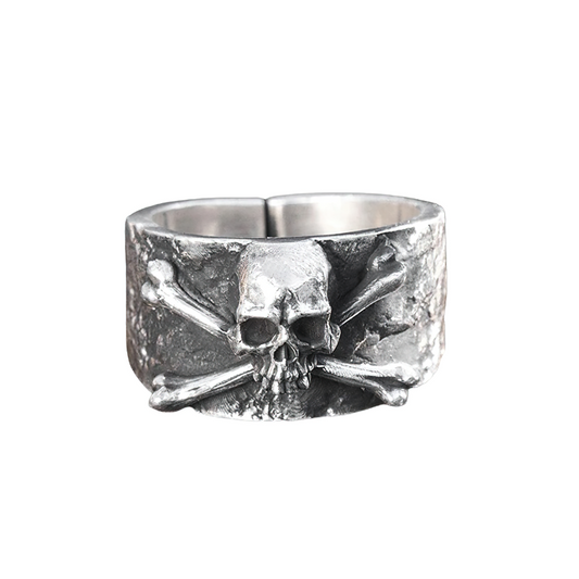 Solid Retro Gothic Ring With Crossbones Skull / Unisex Jewelry Of 999 Sterling Silver