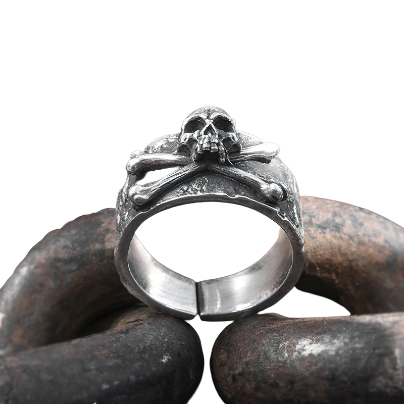 Solid Retro Gothic Ring With Crossbones Skull / Unisex Jewelry Of 999 Sterling Silver