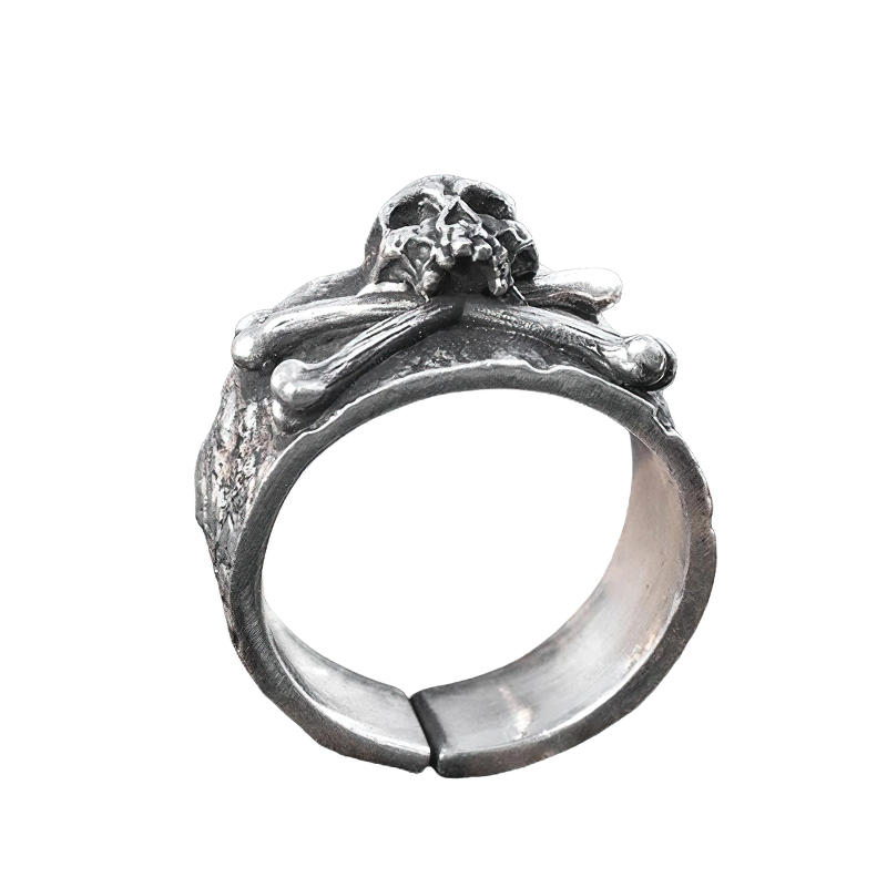 Solid Retro Gothic Ring With Crossbones Skull / Unisex Jewelry Of 999 Sterling Silver