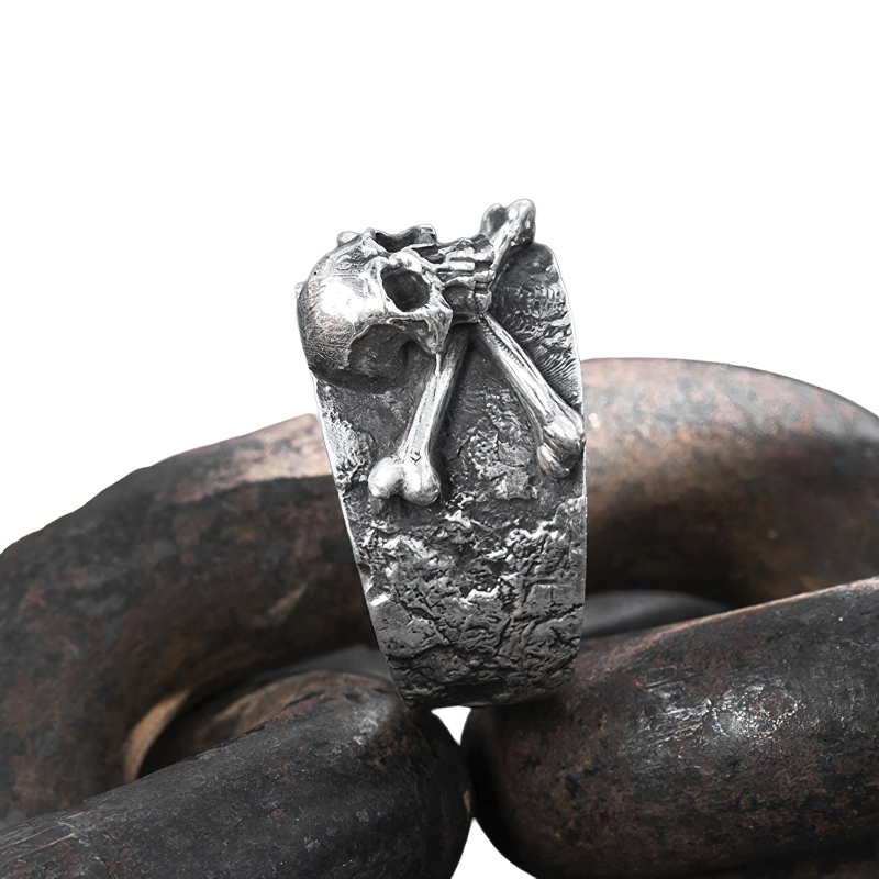 Solid Retro Gothic Ring With Crossbones Skull / Unisex Jewelry Of 999 Sterling Silver