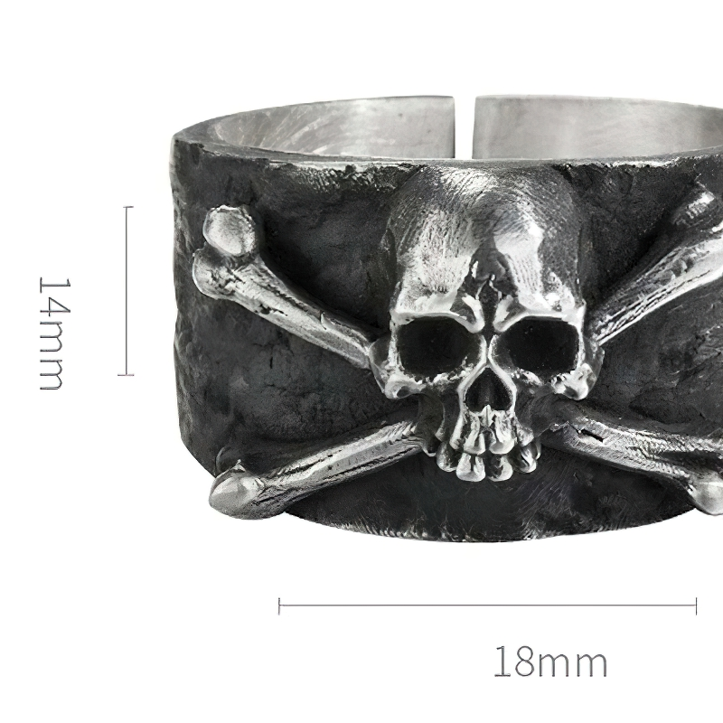 Solid Retro Gothic Ring With Crossbones Skull / Unisex Jewelry Of 999 Sterling Silver