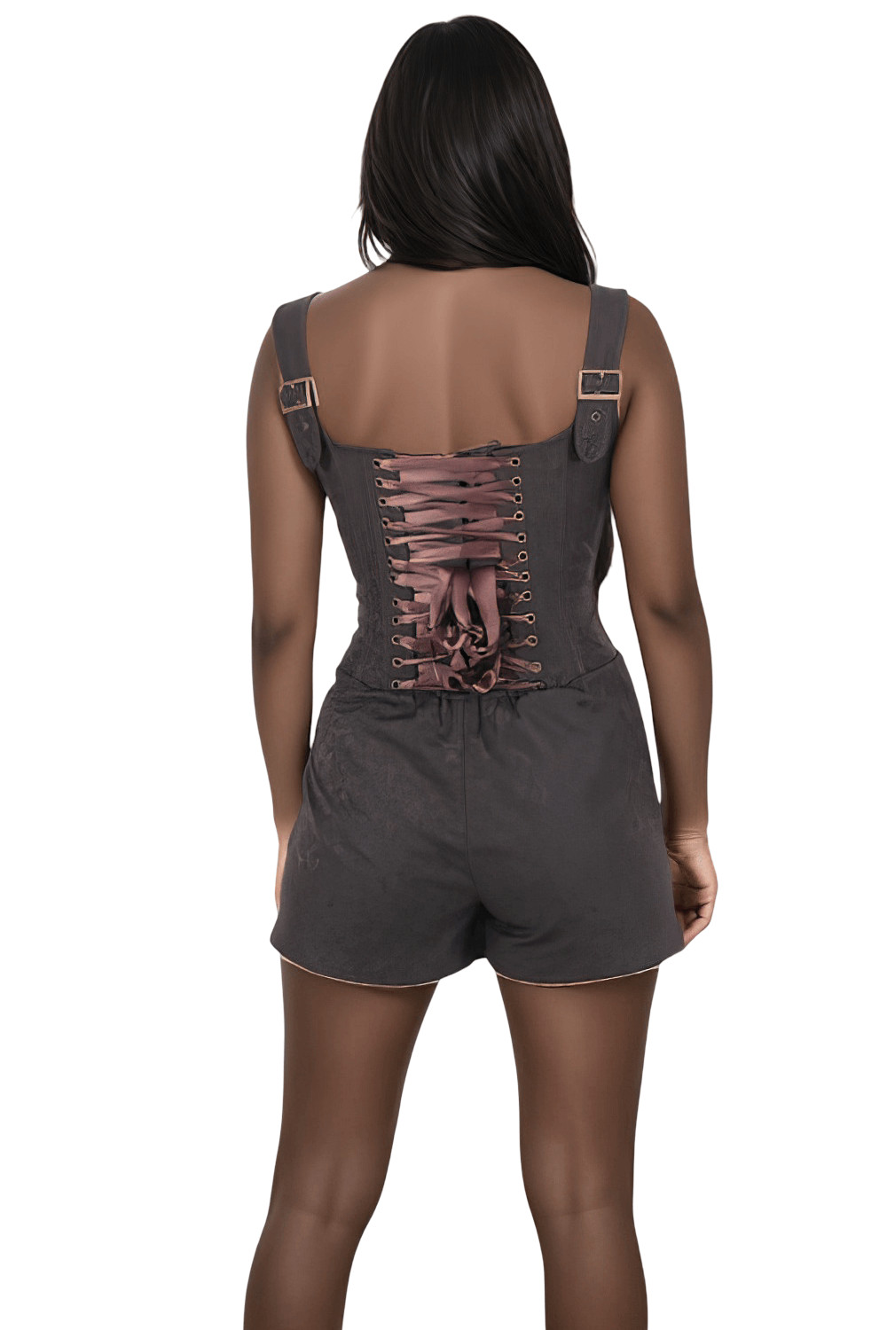 Sonny Brown Brocade Corset Skort Dress with Floral Pattern