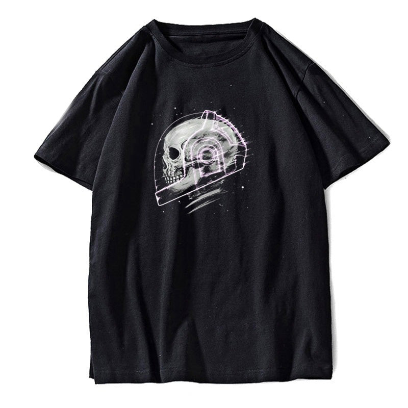 Space man skull print Men and Women graphic tees / Short sleeve Loose rock t shirts / Grunge clothing